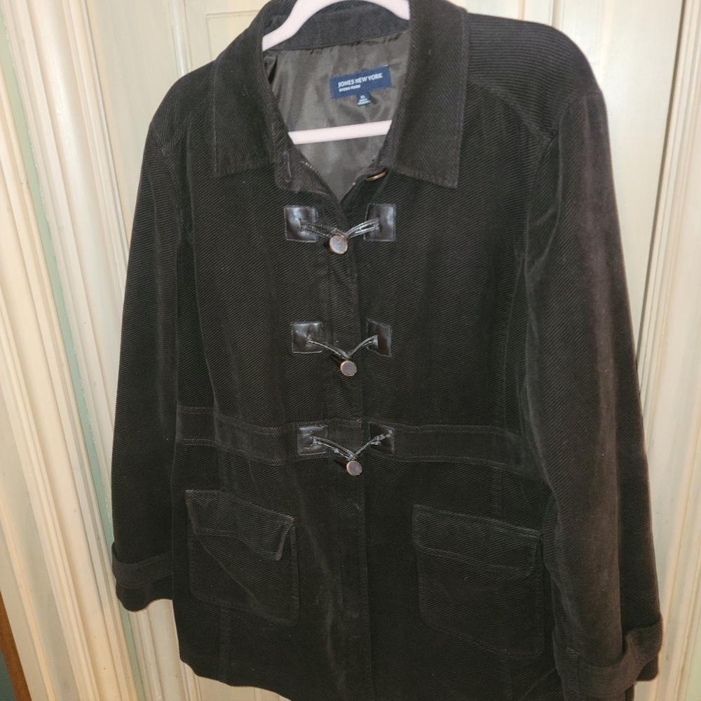 Misses Sz XL Jones New York Signature Brown Corduroy Toggle Button Coat